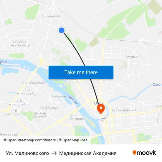 Ул. Малиновского to Медицинская Академия map