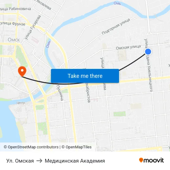 Ул. Омская to Медицинская Академия map