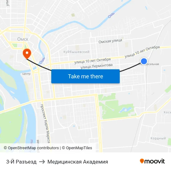 3-Й Разъезд to Медицинская Академия map