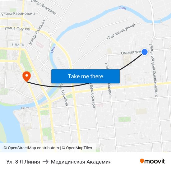 Ул. 8-Я Линия to Медицинская Академия map