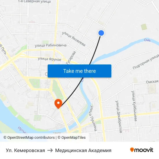 Ул. Кемеровская to Медицинская Академия map