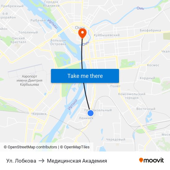 Ул. Лобкова to Медицинская Академия map