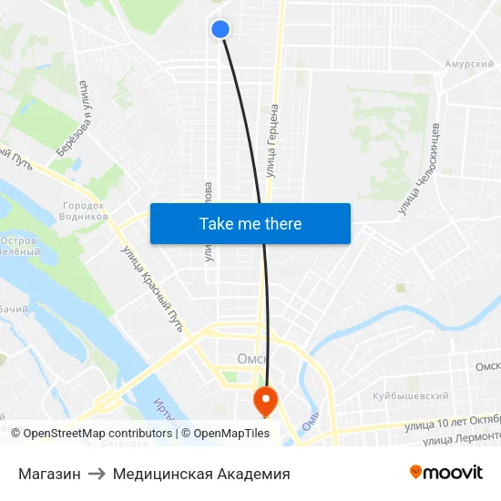 Магазин to Медицинская Академия map