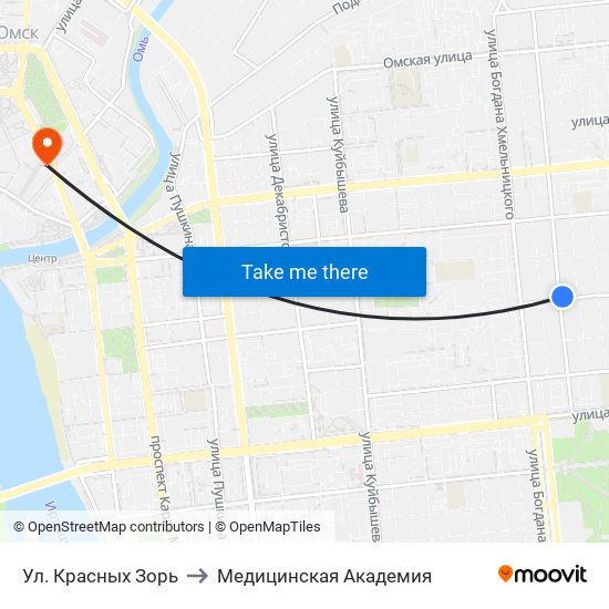 Ул. Красных Зорь to Медицинская Академия map