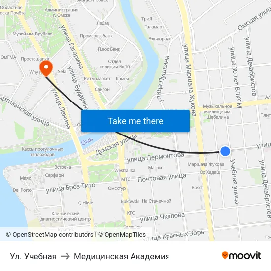 Ул. Учебная to Медицинская Академия map