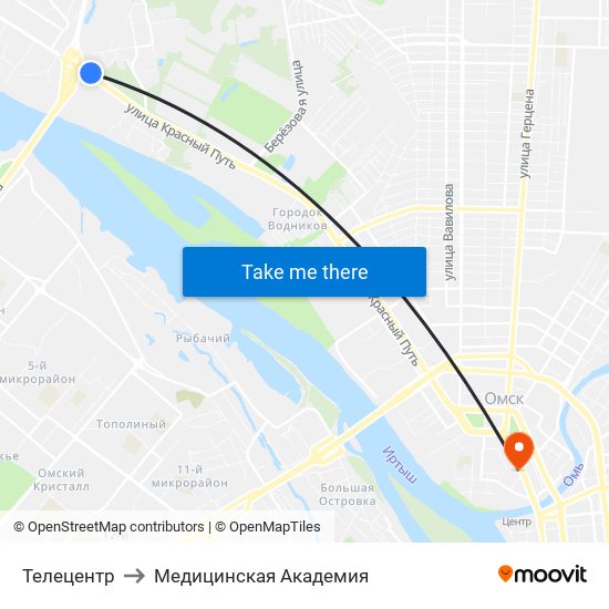 Телецентр to Медицинская Академия map
