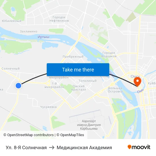Ул. 8-Я Солнечная to Медицинская Академия map