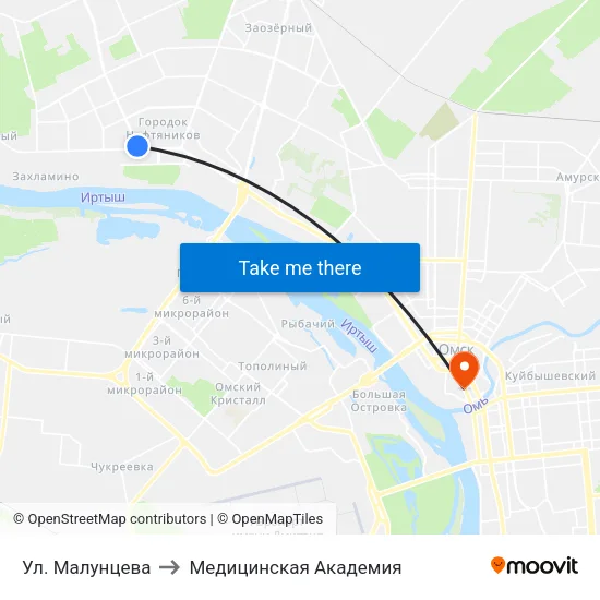 Ул. Малунцева to Медицинская Академия map