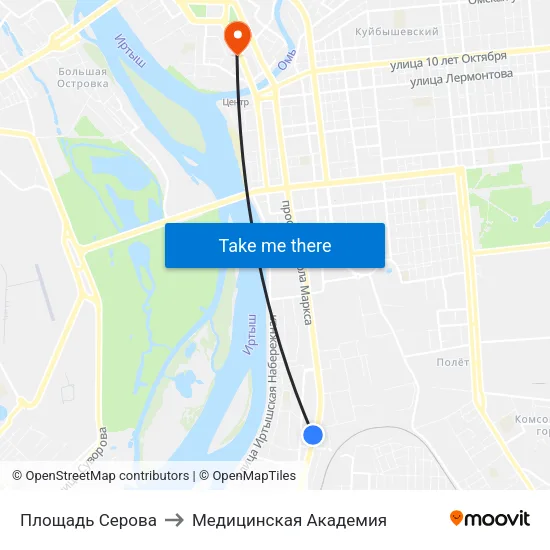 Площадь Серова to Медицинская Академия map