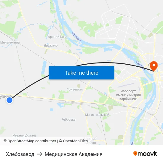 Хлебозавод to Медицинская Академия map