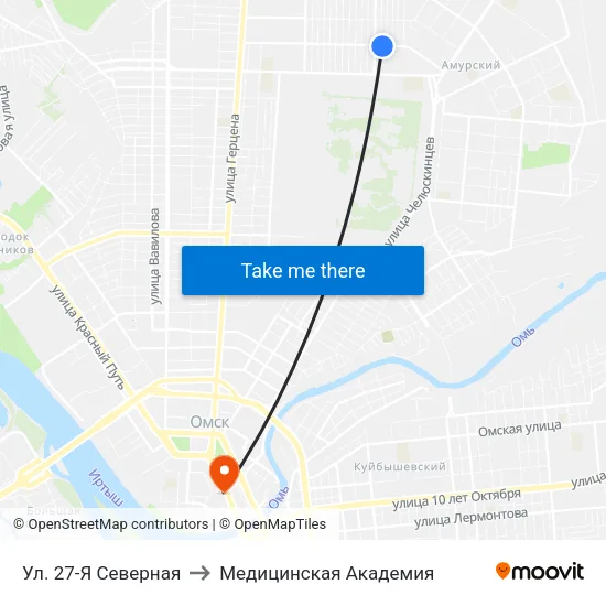 Ул. 27-Я Северная to Медицинская Академия map