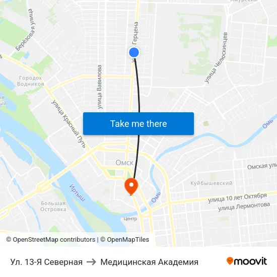 Ул. 13-Я Северная to Медицинская Академия map