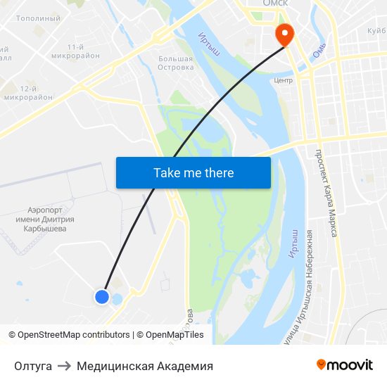 Олтуга to Медицинская Академия map
