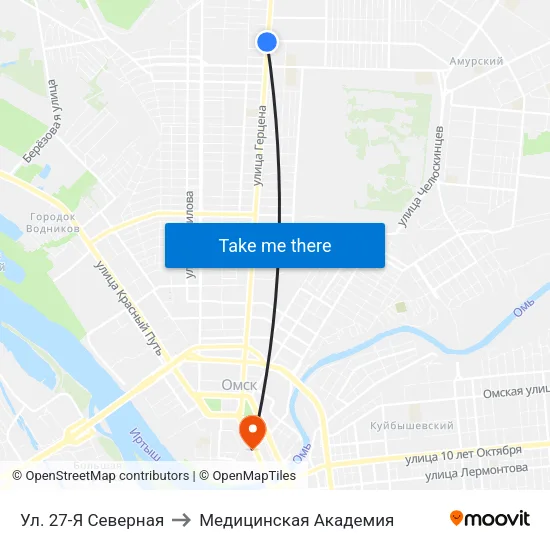 Ул. 27-Я Северная to Медицинская Академия map