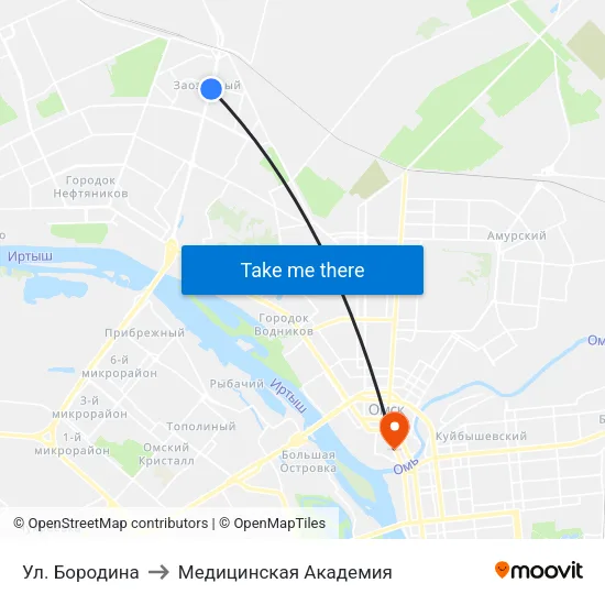 Ул. Бородина to Медицинская Академия map