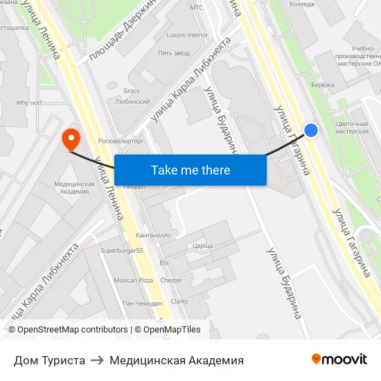 Дом Туриста to Медицинская Академия map