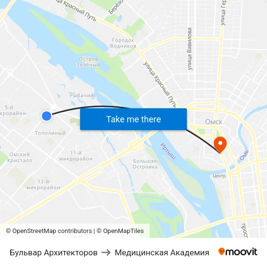 Бульвар Архитекторов to Медицинская Академия map