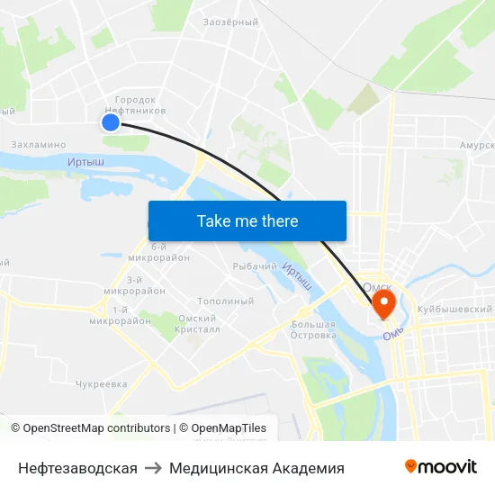 Нефтезаводская to Медицинская Академия map