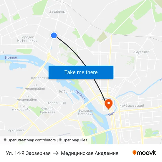 Ул. 14-Я Заозерная to Медицинская Академия map