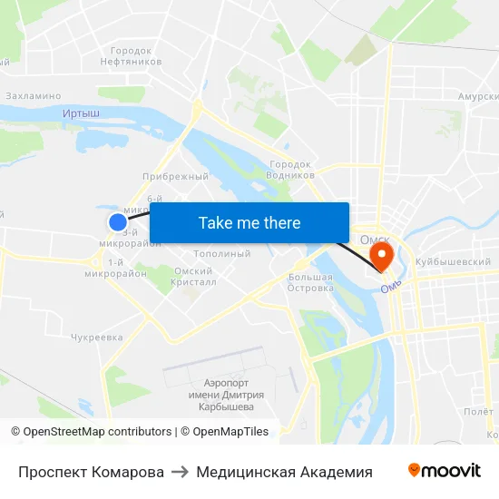 Проспект Комарова to Медицинская Академия map
