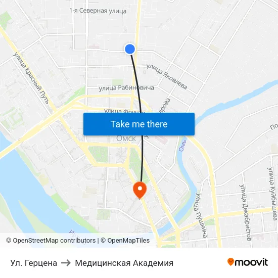 Ул. Герцена to Медицинская Академия map