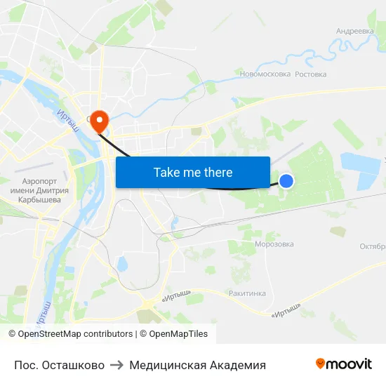 Пос. Осташково to Медицинская Академия map