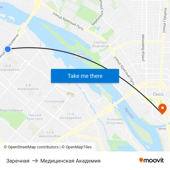 Заречная to Медицинская Академия map