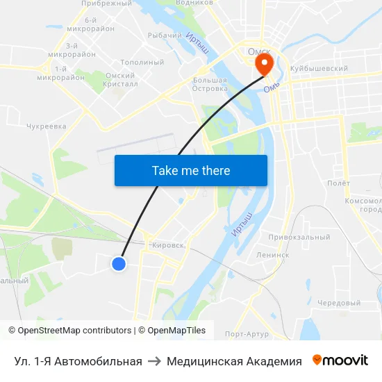 Ул. 1-Я Автомобильная to Медицинская Академия map