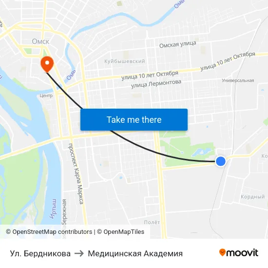 Ул. Бердникова to Медицинская Академия map
