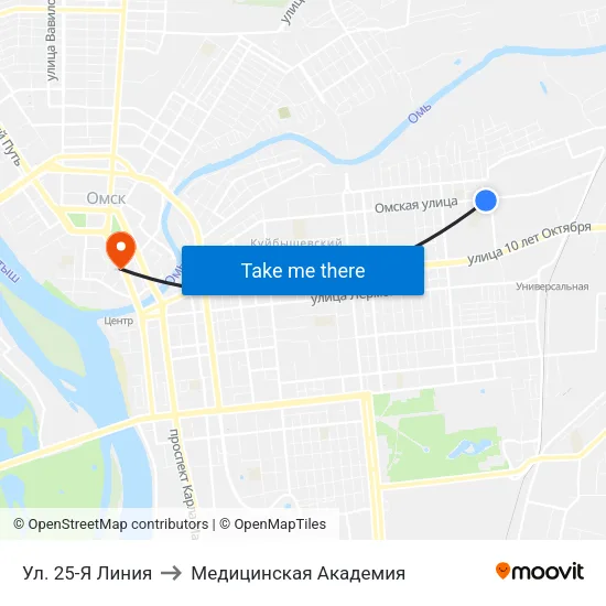 Ул. 25-Я Линия to Медицинская Академия map