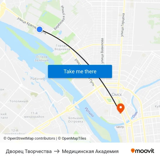 Дворец Творчества to Медицинская Академия map