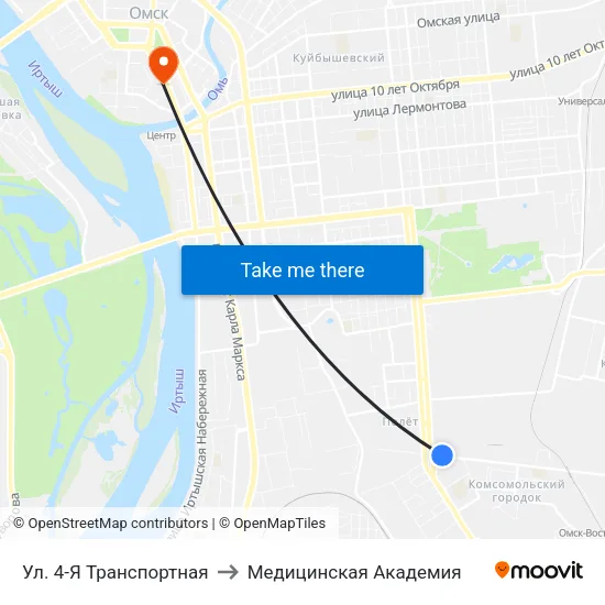 Ул. 4-Я Транспортная to Медицинская Академия map