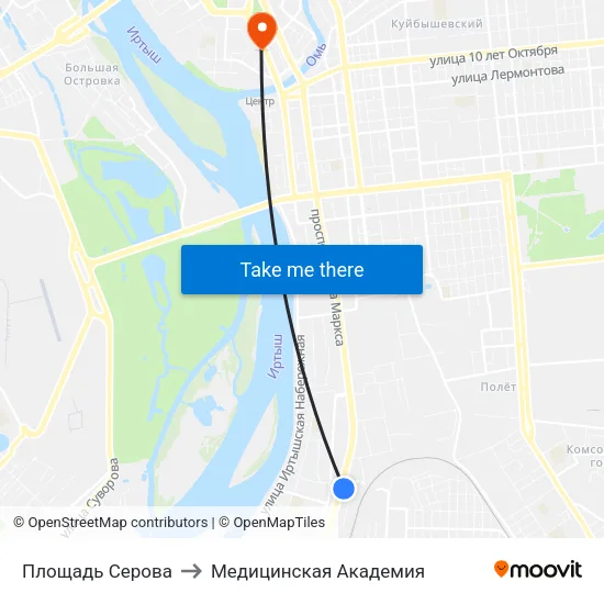 Площадь Серова to Медицинская Академия map