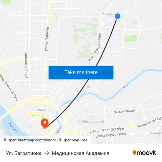 Ул. Багратиона to Медицинская Академия map
