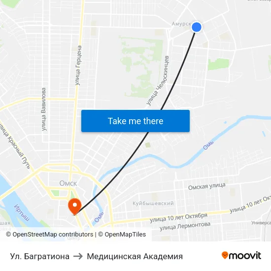 Ул. Багратиона to Медицинская Академия map