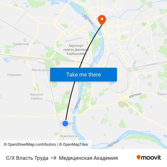 С/Х Власть Труда to Медицинская Академия map