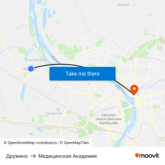 Дружино to Медицинская Академия map