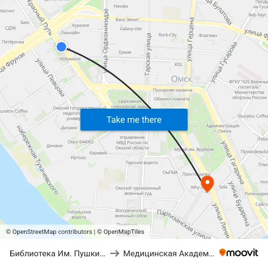 Библиотека Им. Пушкина to Медицинская Академия map