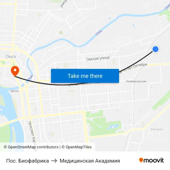 Пос. Биофабрика to Медицинская Академия map