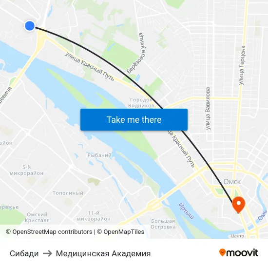 Сибади to Медицинская Академия map