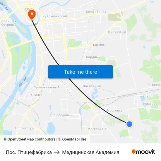 Пос. Птицефабрика to Медицинская Академия map