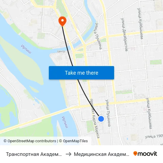 Транспортная Академия to Медицинская Академия map
