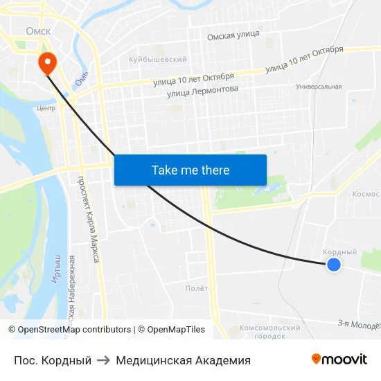 Пос. Кордный to Медицинская Академия map