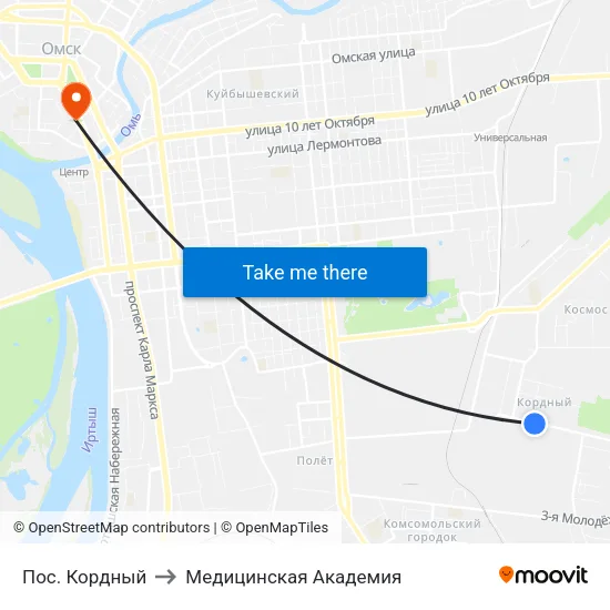 Пос. Кордный to Медицинская Академия map