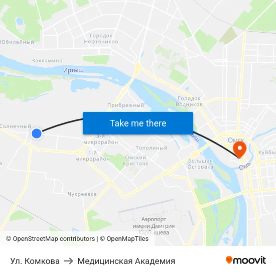 Ул. Комкова to Медицинская Академия map