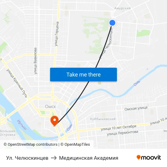 Ул. Челюскинцев to Медицинская Академия map