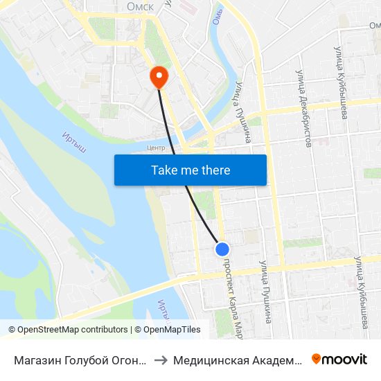 Магазин Голубой Огонек to Медицинская Академия map