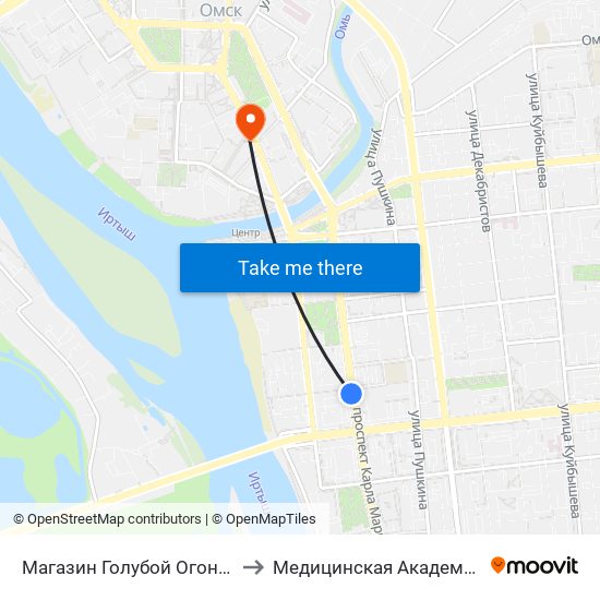 Магазин Голубой Огонек to Медицинская Академия map
