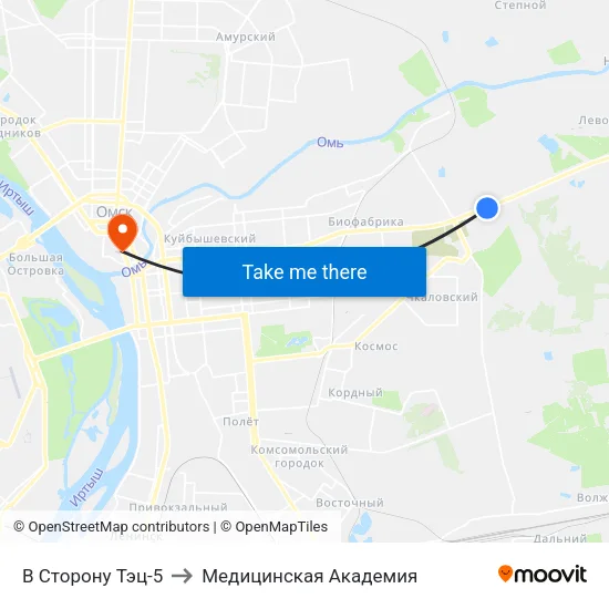 В Сторону Тэц-5 to Медицинская Академия map
