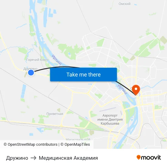 Дружино to Медицинская Академия map